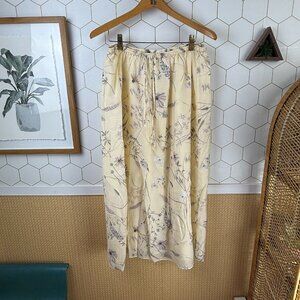 H&M Pale Yellow Floral Print Stretch Waist Midi Skirt - Size - Medium